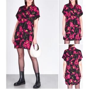 Alice + Olivia Lucette California Poppy 100% Vegan Silk Pink Shirt Dress Size XS